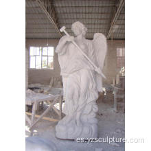 Blanco mármol religiosa de gran tamaño estatua del ángel